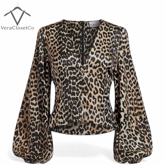 Ganni Tops - GANNI Silk - Blend Animal Print Button Blouse - Size 40 (US 10)